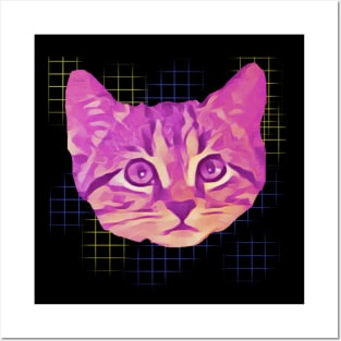 Pink Kitty Face Net Background Posters and Art